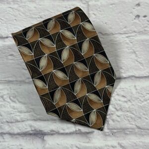 Zanzara Mens Hand Made 100% Silk Tie‎ Brown & Black Geometric